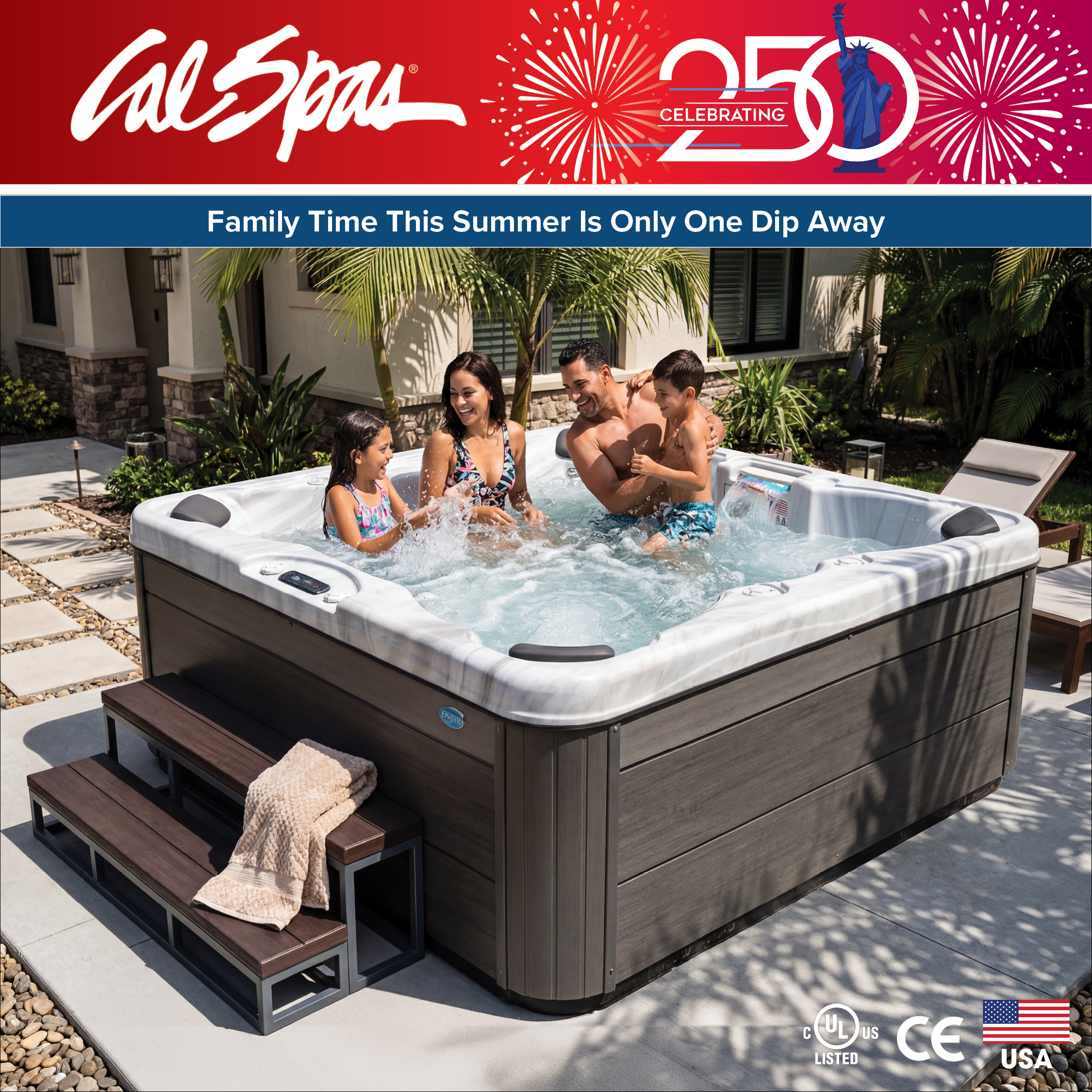 Calspas hot tub being used in a family setting - Olympia